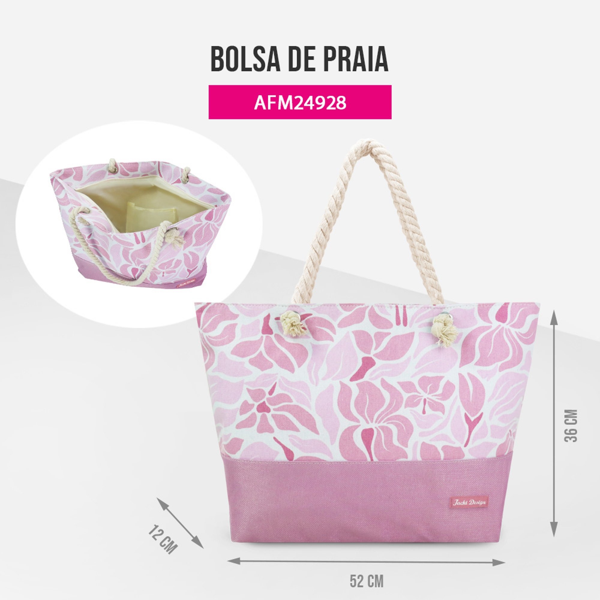 Bolsa de Praia com alça de corda Jacki Design Rosa 3