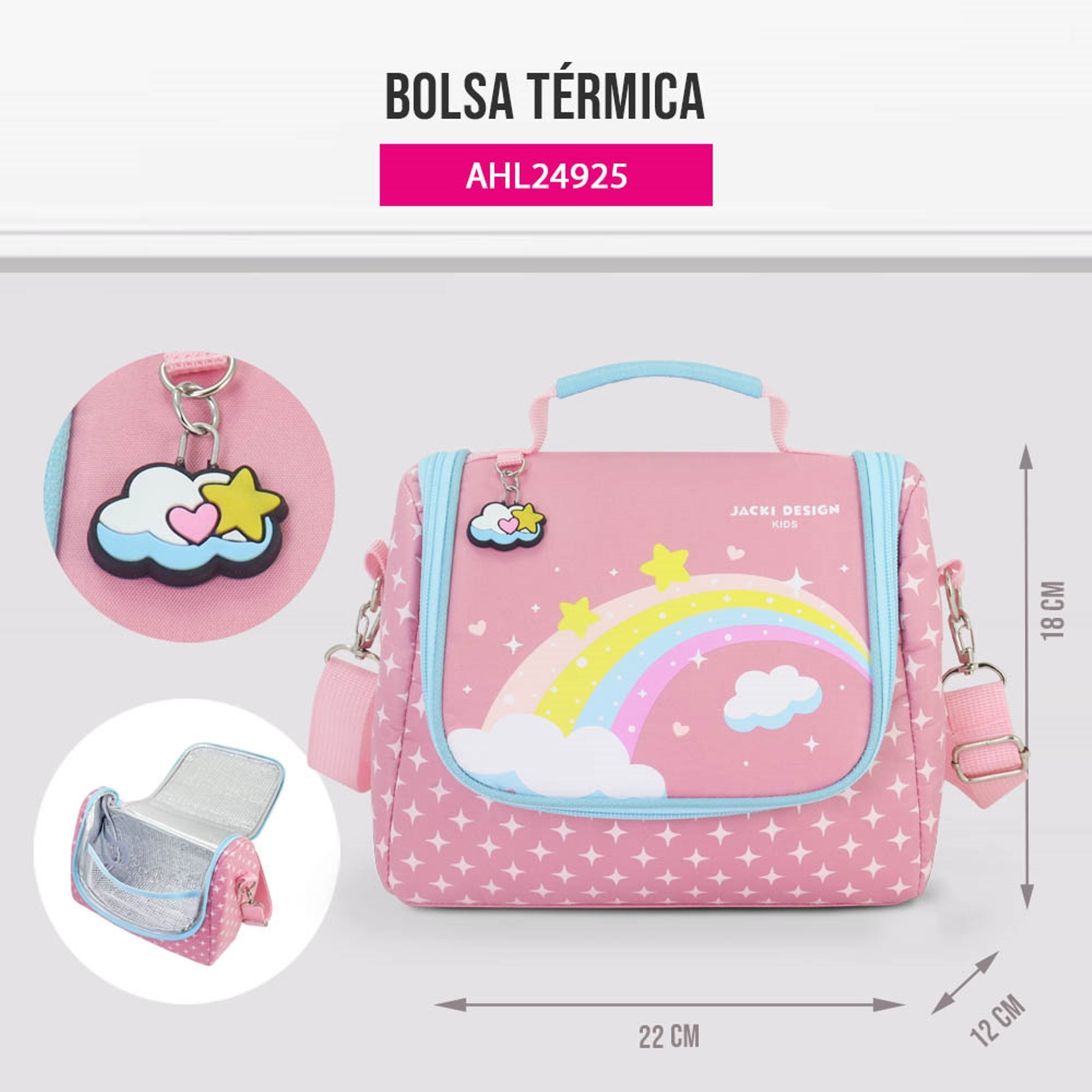 Kit Lancheira Térmica, Pote Marmita 400ml e Garrafa 460ml Infantil PICCOLINO Azul Rosa 15