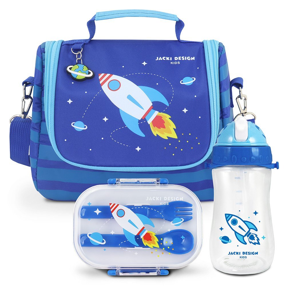 Kit Lancheira Térmica, Pote Marmita 400ml e Garrafa 460ml Infantil PICCOLINO Azul Rosa 18