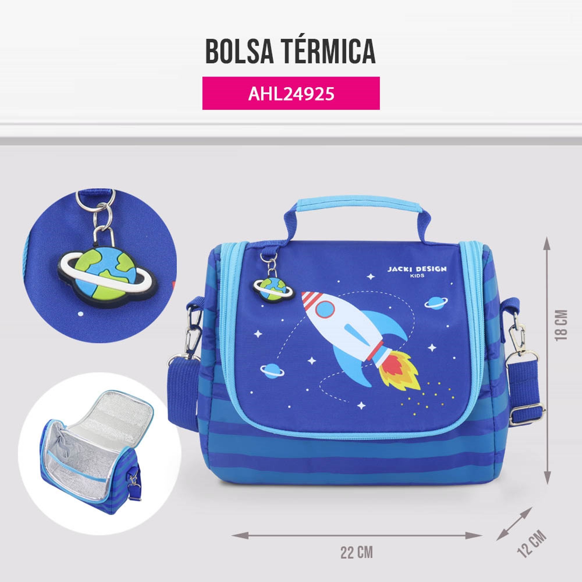 Kit Lancheira Térmica, Pote Marmita 400ml e Garrafa 460ml Infantil PICCOLINO Azul Rosa 20