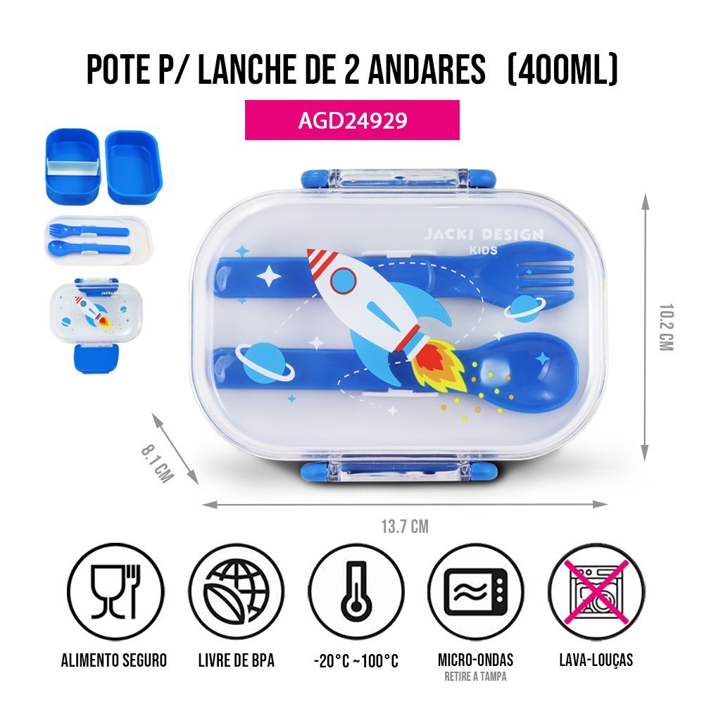 Kit Lancheira Térmica, Pote Marmita 400ml e Garrafa 460ml Infantil PICCOLINO Azul Rosa 28