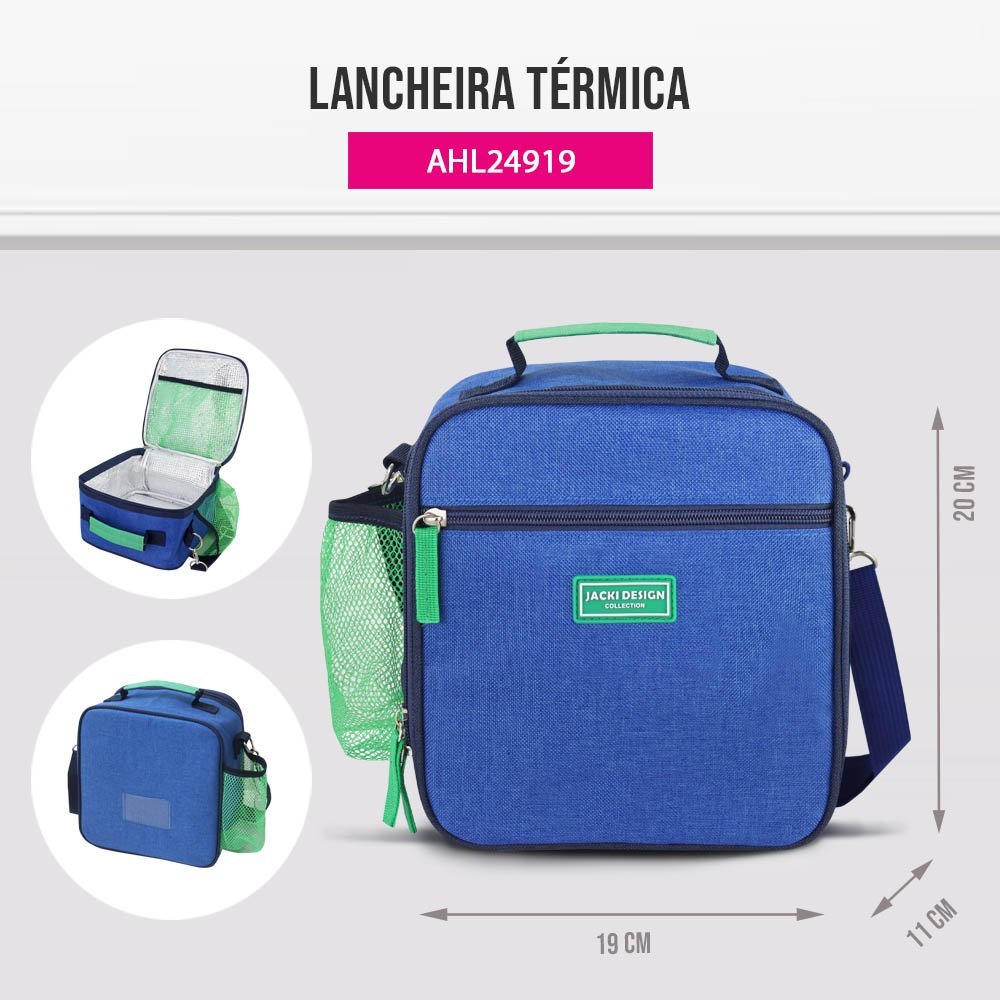 Kit Bolsa Térmica, Pote Marmita 750ml e Garrafa 550ml VIBE Preta Azul 14