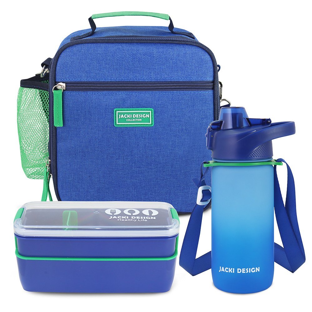 Kit Bolsa Térmica, Pote Marmita 750ml e Garrafa 550ml VIBE Preta Azul 15