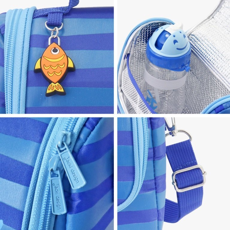 Conjunto Mochila com Rodinhas Lancheira Térmica Pote p/ Lanche e Garrafa Infanti Pimpolho-ANALISE Azul 13