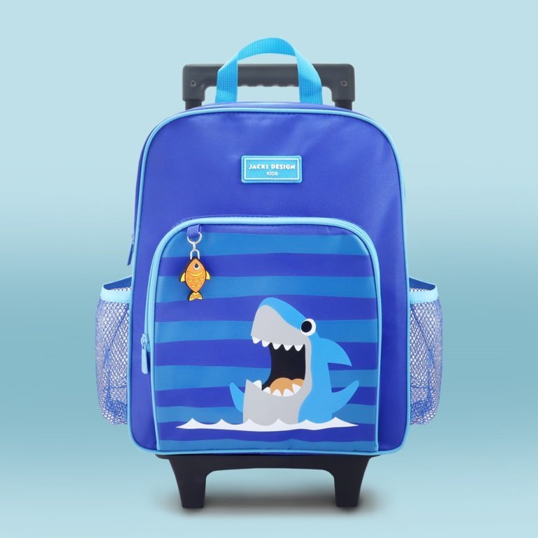 Conjunto Mochila com Rodinhas Lancheira Térmica Pote p/ Lanche e Garrafa Infanti Pimpolho-ANALISE Azul 7