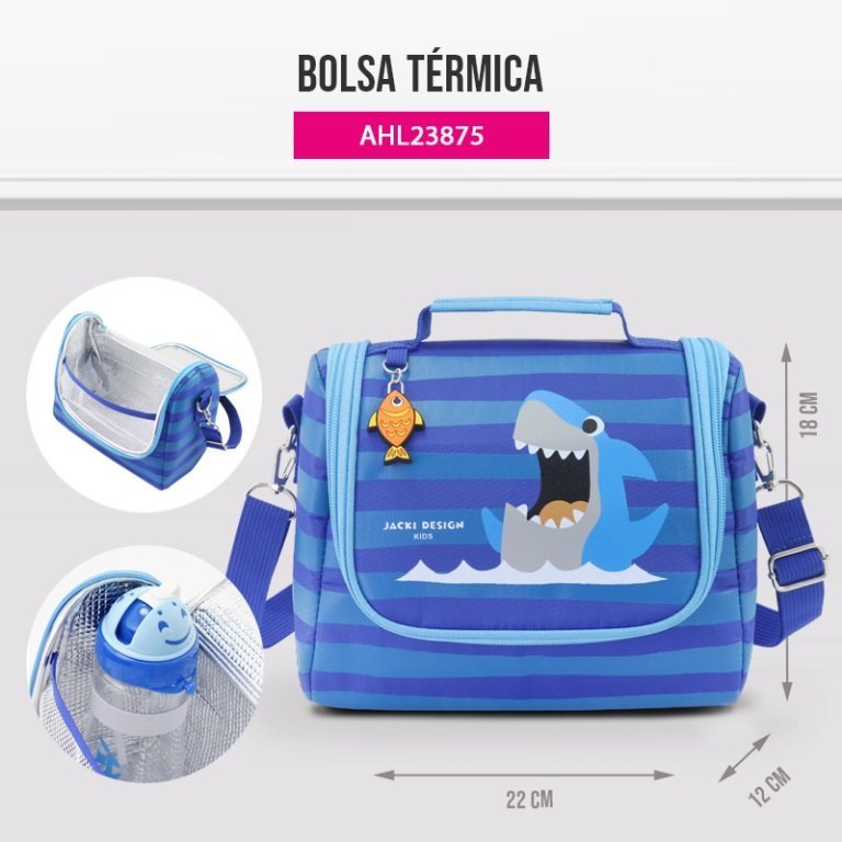 Conjunto Mochila com Rodinhas Lancheira Térmica Pote p/ Lanche e Garrafa Infanti Pimpolho-ANALISE Azul 8
