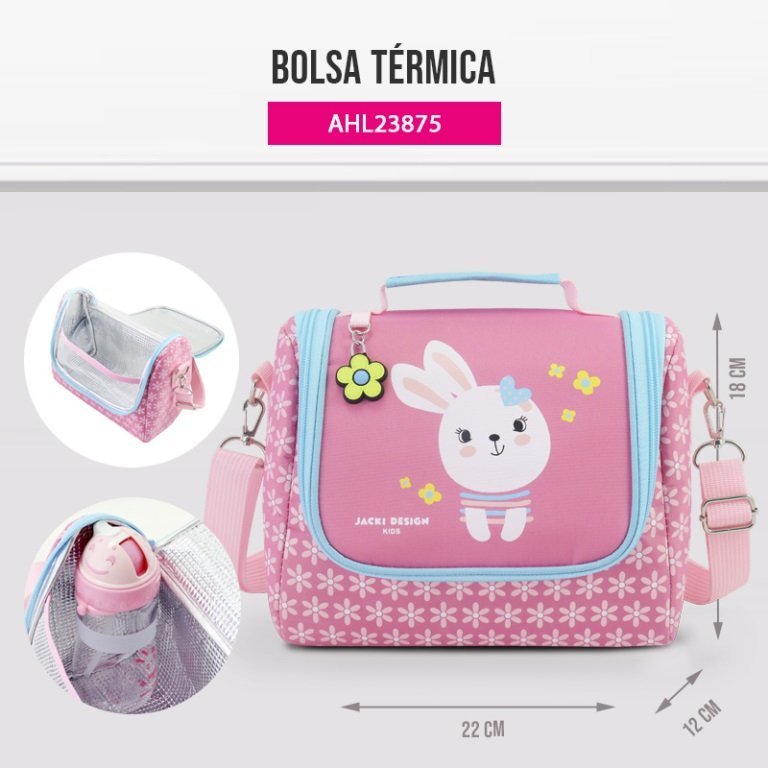 Conjunto Mochila com Rodinhas Lancheira Térmica Pote p/ Lanche e Garrafa Infanti Pimpolho-ANALISE Rosa 2