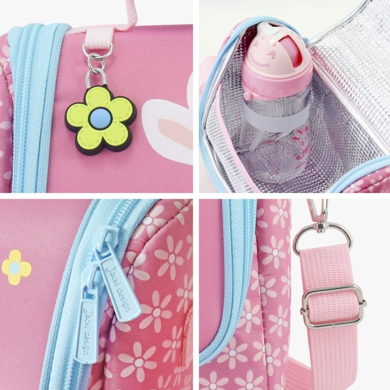 Conjunto Mochila com Rodinhas Lancheira Térmica Pote p/ Lanche e Garrafa Infanti Pimpolho-ANALISE Rosa 5