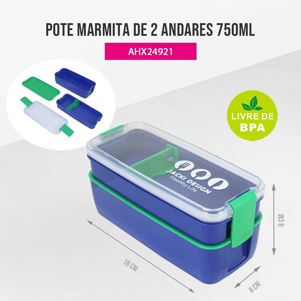 Kit Bolsa Térmica, Pote Marmita 750ml e Garrafa 550ml VIBE Azul Azul 9