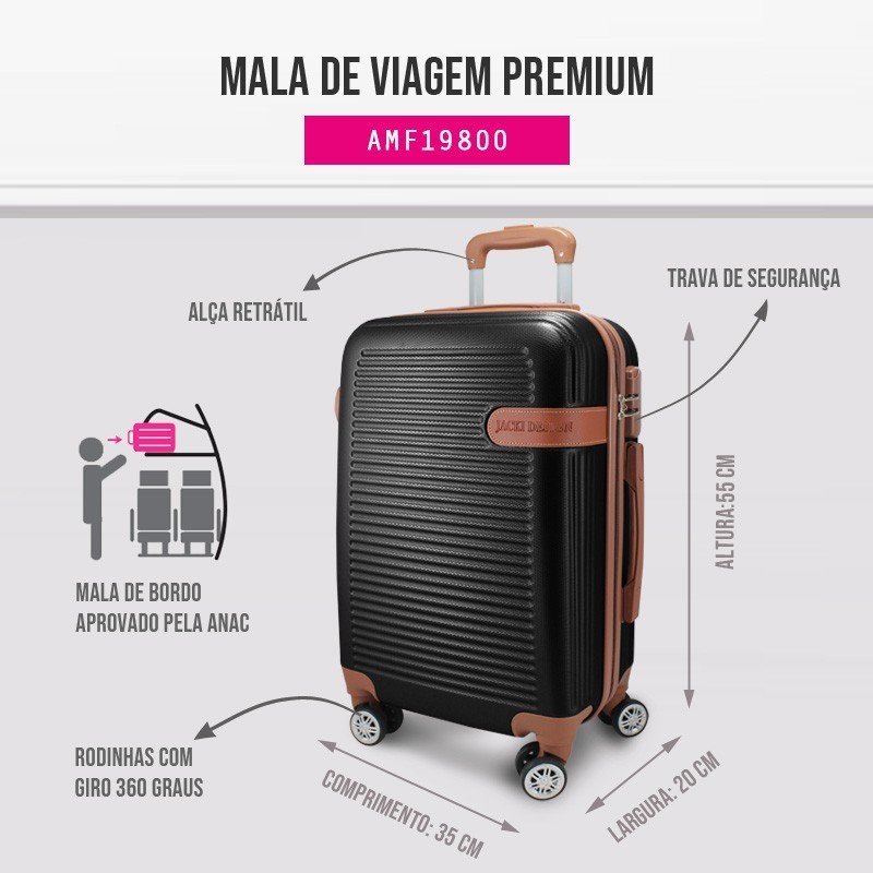 Mala de Bordo para Viagem Premium Preto Jacki Design Preto 3