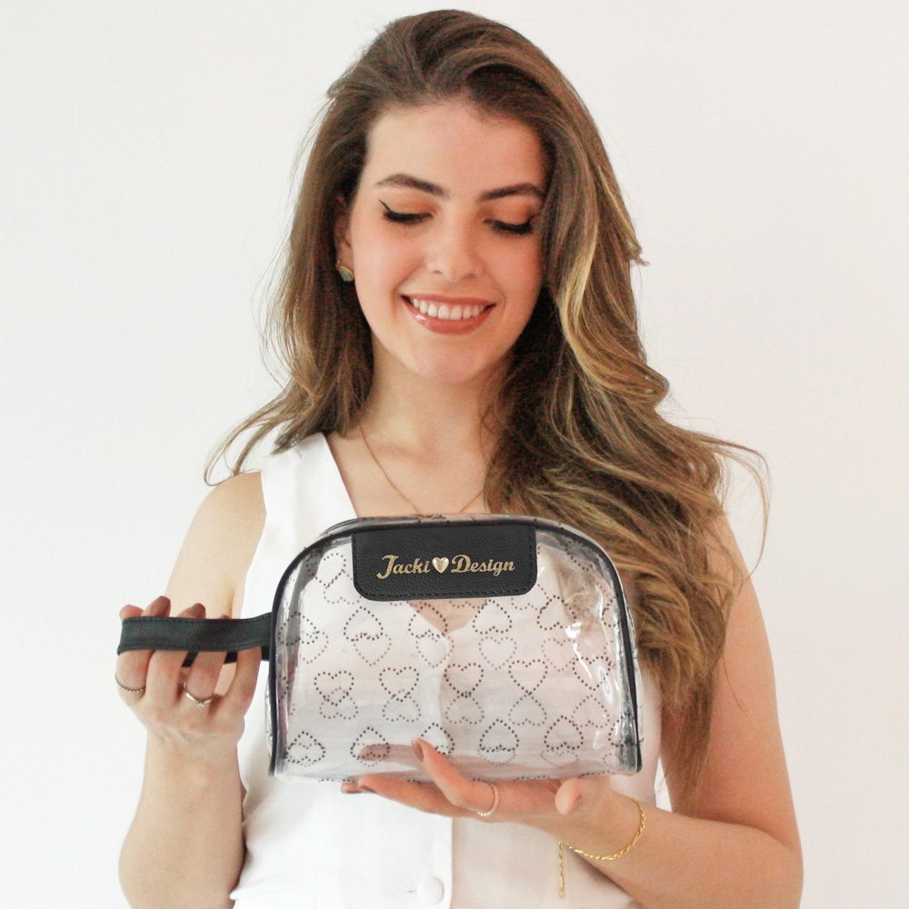 Kit Bolsa Shopper e Necessaire Transparente LOVE - Rosa Branco/Preto 7