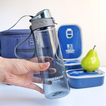 Kit Bolsa Térmica, Marmita E Garrafa 700Ml Azul/Marrom 11