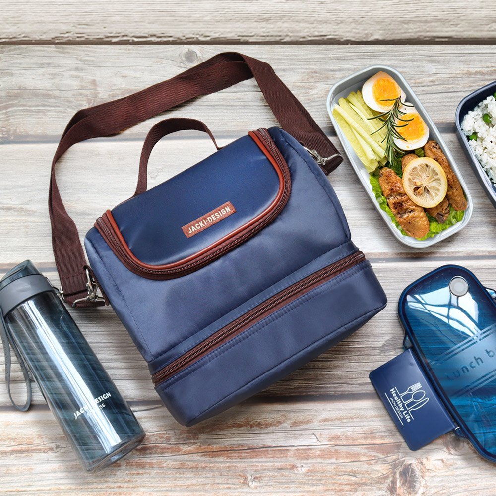 Kit Bolsa Térmica, Marmita E Garrafa 700Ml Azul/Marrom 4