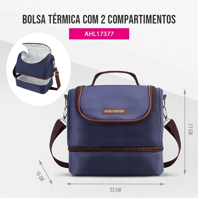 Kit Bolsa Térmica, Marmita E Garrafa 700Ml Azul/Marrom 5