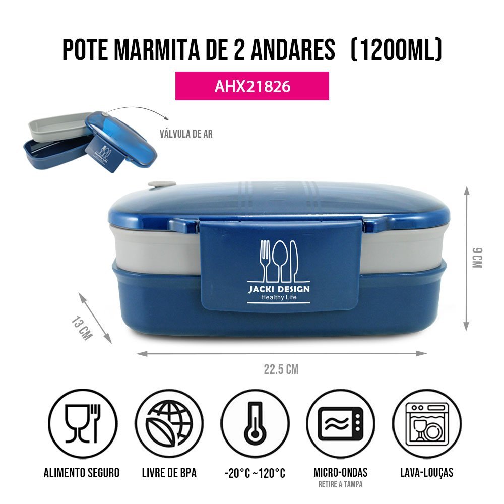 Kit Bolsa Térmica, Marmita E Garrafa 700Ml Azul/Marrom 8
