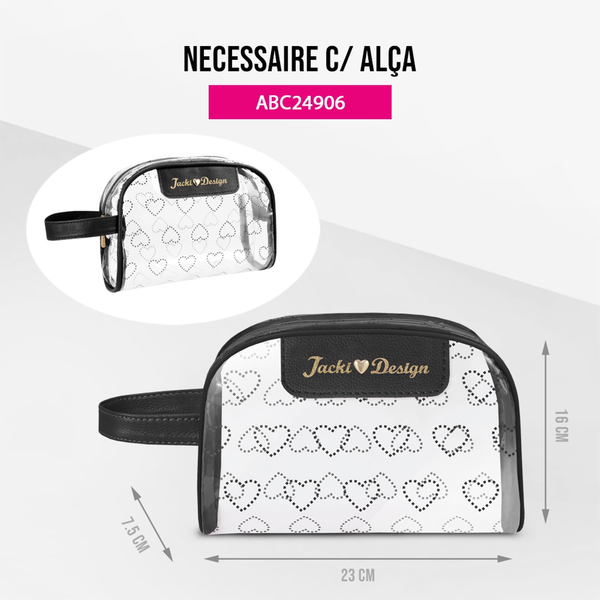 Kit Bolsa e Nécessaire Transparente LOVE Preto 8