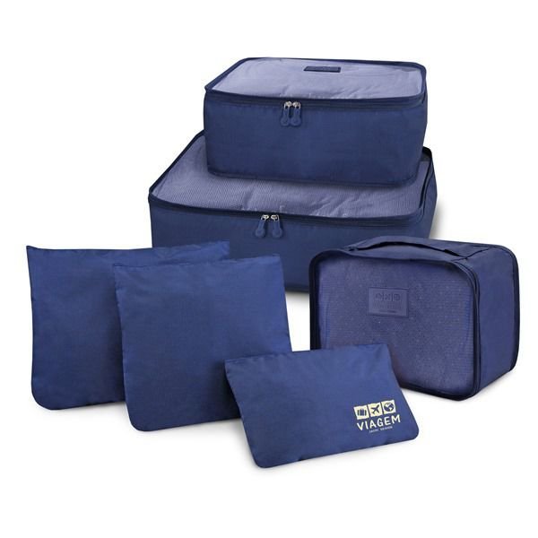Kit Organizador de Malas 6 pcs + Bolsa Dobrável + Bolsa Porta Sapatos Azul 2