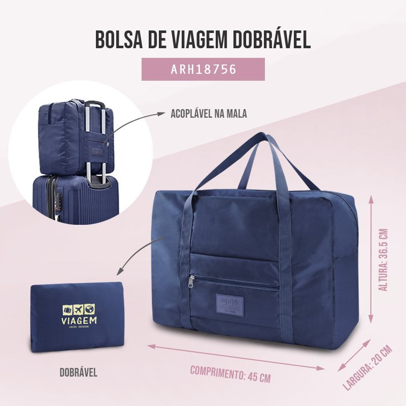 Kit Organizador de Malas 6 pcs + Bolsa Dobrável + Bolsa Porta Sapatos Azul 7