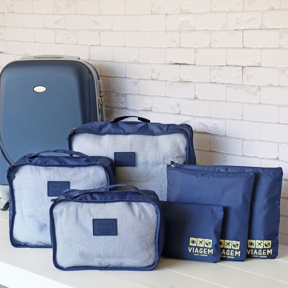 Kit Organizador de Malas 6 pcs + Bolsa Dobrável + Bolsa Porta Sapatos Azul 8