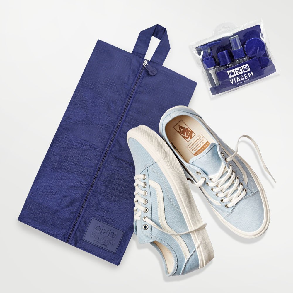 Kit Organizador de Malas 6 pcs + Bolsa Dobrável + Bolsa Porta Sapatos Azul 9