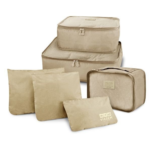 Kit Organizador de Malas 6 pcs + Bolsa Dobrável + Bolsa Porta Sapatos Bege 2