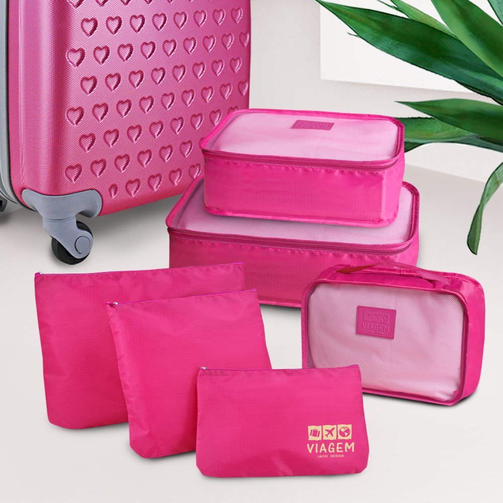 Kit Organizador de Malas 6 pcs + Necessaire Rocambole Pink 9