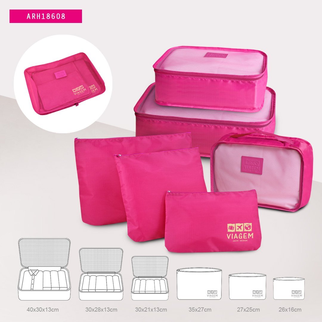 Kit Organizador de Malas 6 pcs + Necessaire Rocambole Pink 10