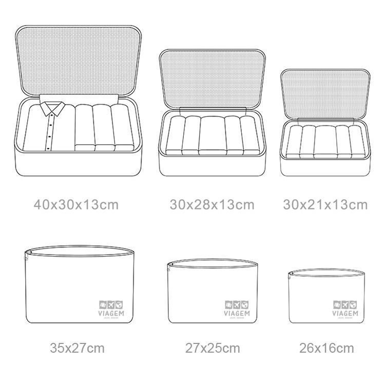 Kit Organizador de Malas 6 pcs + Necessaire c/ Gancho Vinho 6