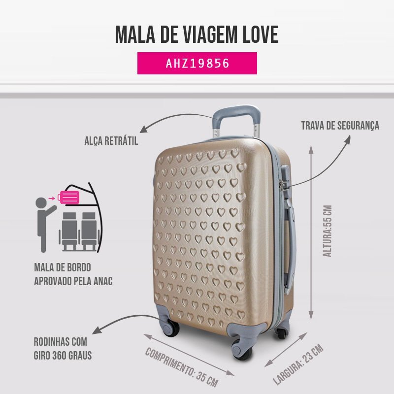 Kit Mala de Bordo e Organizadores de Malas 6 pçs LOVE - Dourado Dourado Dourado 5