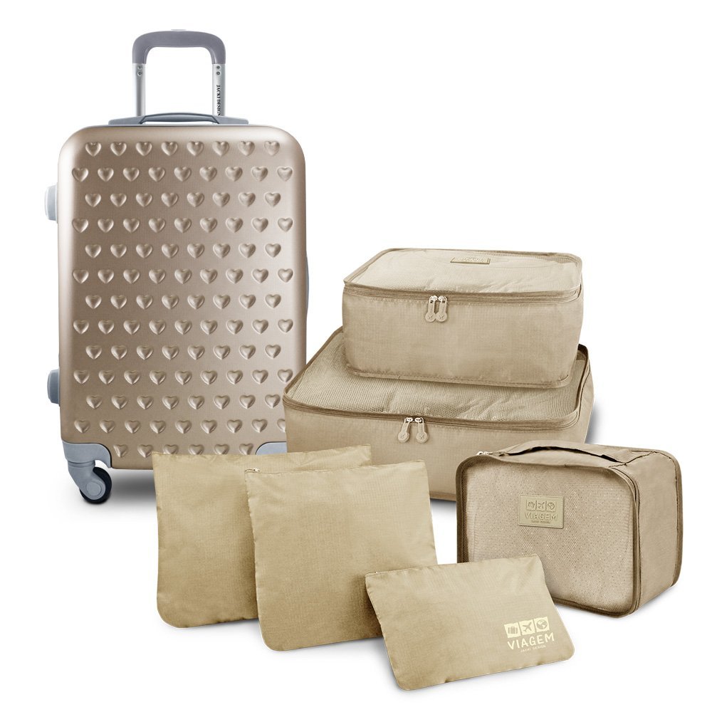 Kit Mala de Bordo e Organizadores de Malas 6 pçs LOVE - Dourado Dourado Dourado 9