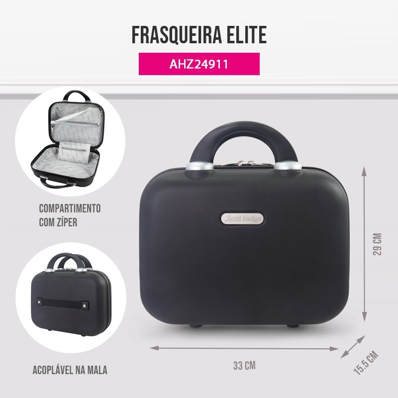 Kit Mala de Bordo, Frasqueira e Organizadores de Mala ELITE Preta Preto 14