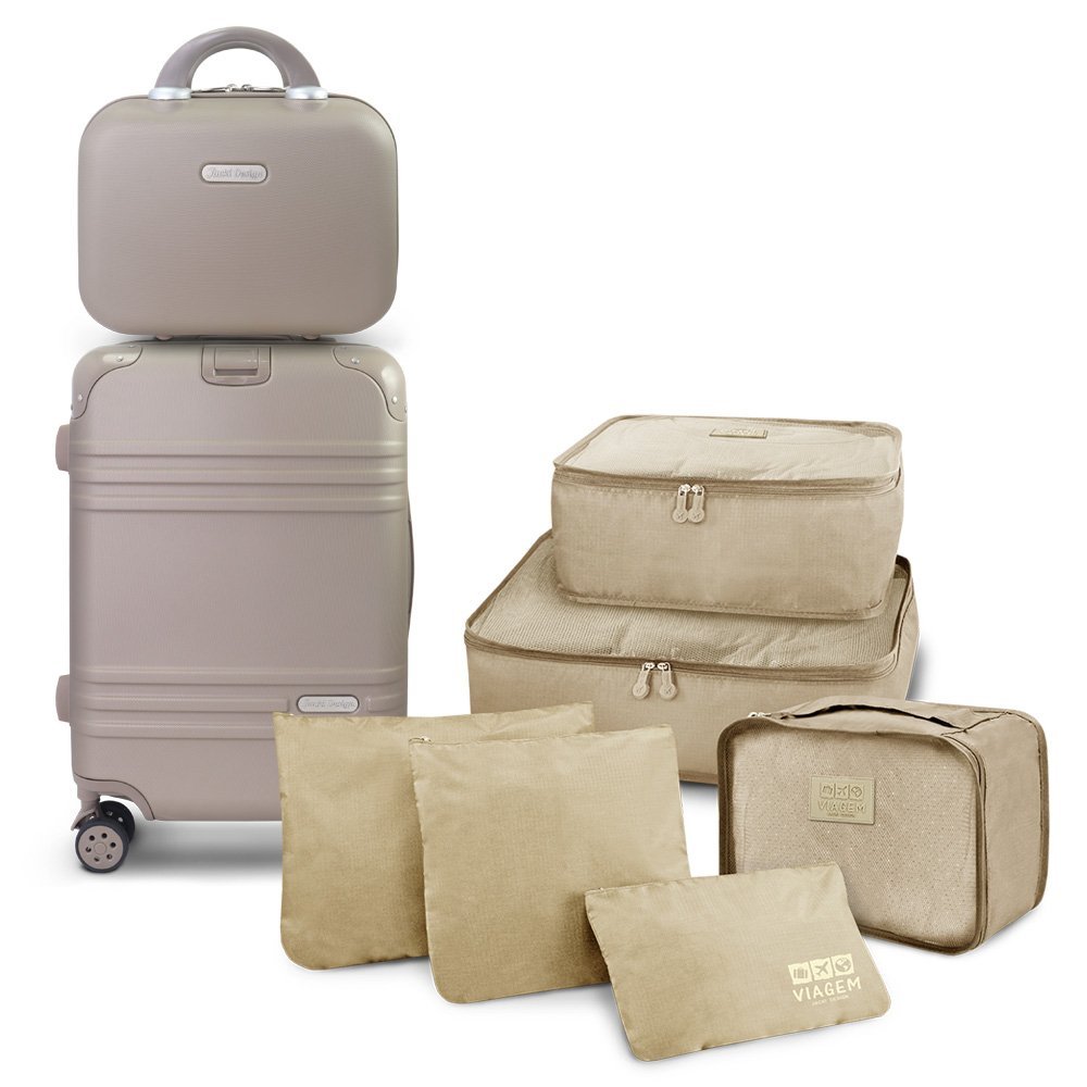 Kit Mala de Bordo, Frasqueira e Organizadores de Mala ELITE Bege