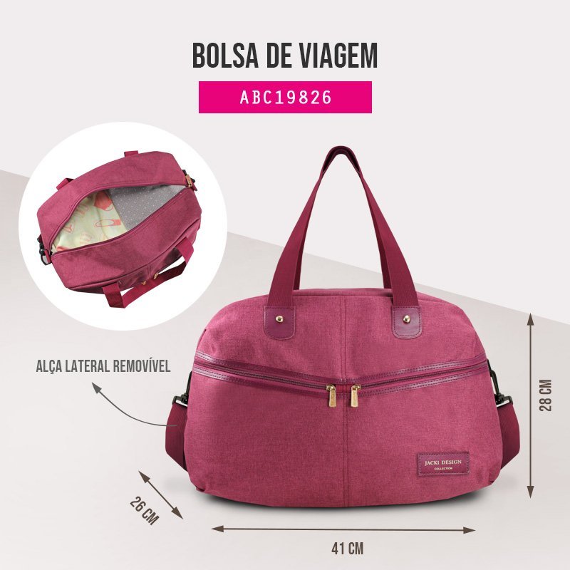 Kit Bolsa de Viagem/Academia e Necessaire JOY - Jacki Design Vinho 3