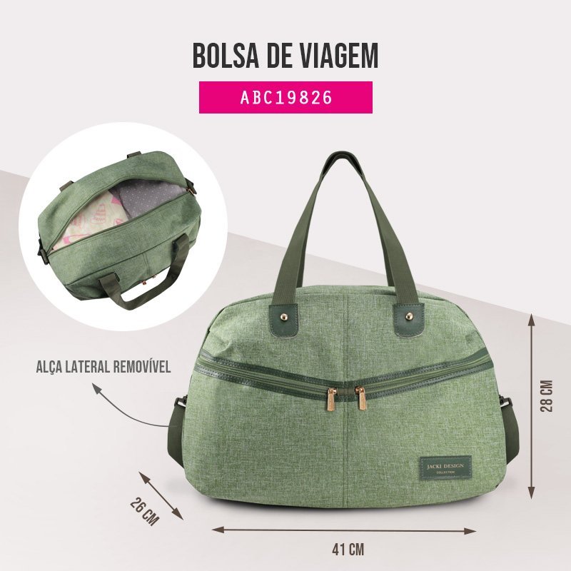 Kit Bolsa de Viagem/Academia e Necessaire JOY - Jacki Design Verde 3