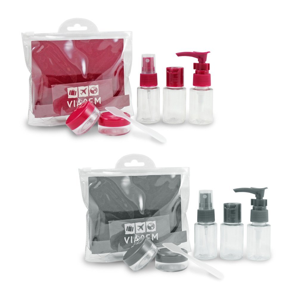 2 Kit de Frascos p/ Viagem de 7 Peças - Jacki Design Vinho / Rosa