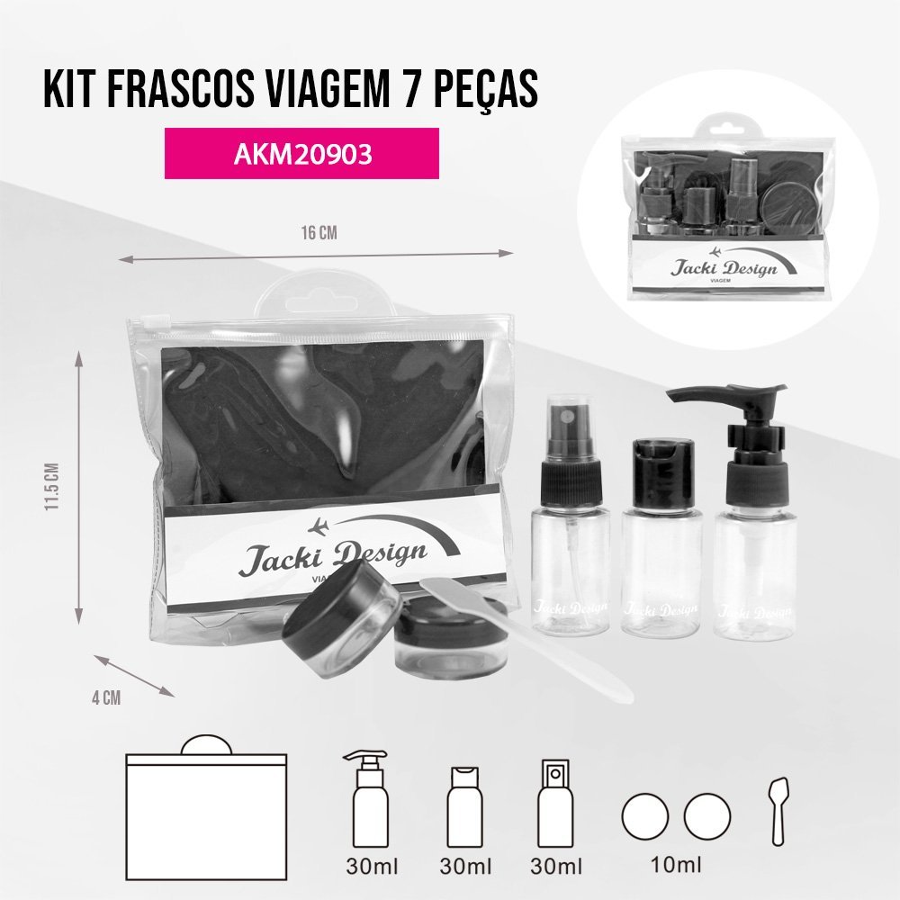 2 Kit de Frascos p/ Viagem de 7 Peças - Jacki Design Vinho / Rosa Vinho/Cinza 12