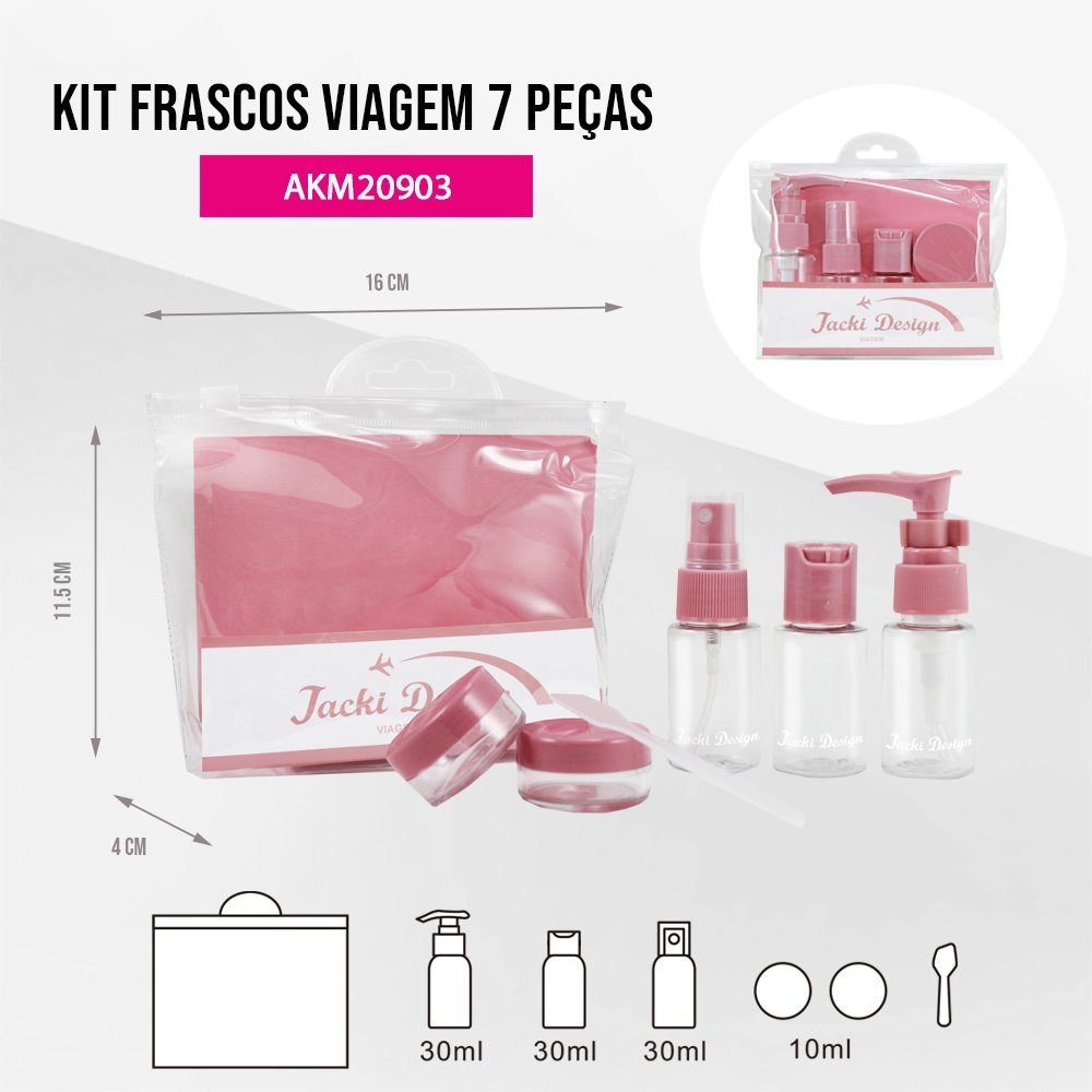 2 Kit de Frascos p/ Viagem de 7 Peças - Jacki Design Vinho / Rosa Vinho/Cinza 15