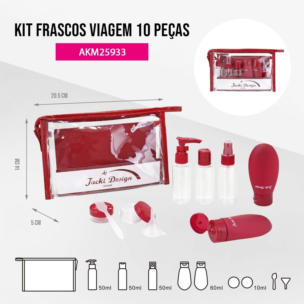 Kit de Bolsa Transparente e Frascos de Viagem de 10 Peças Vinho 9