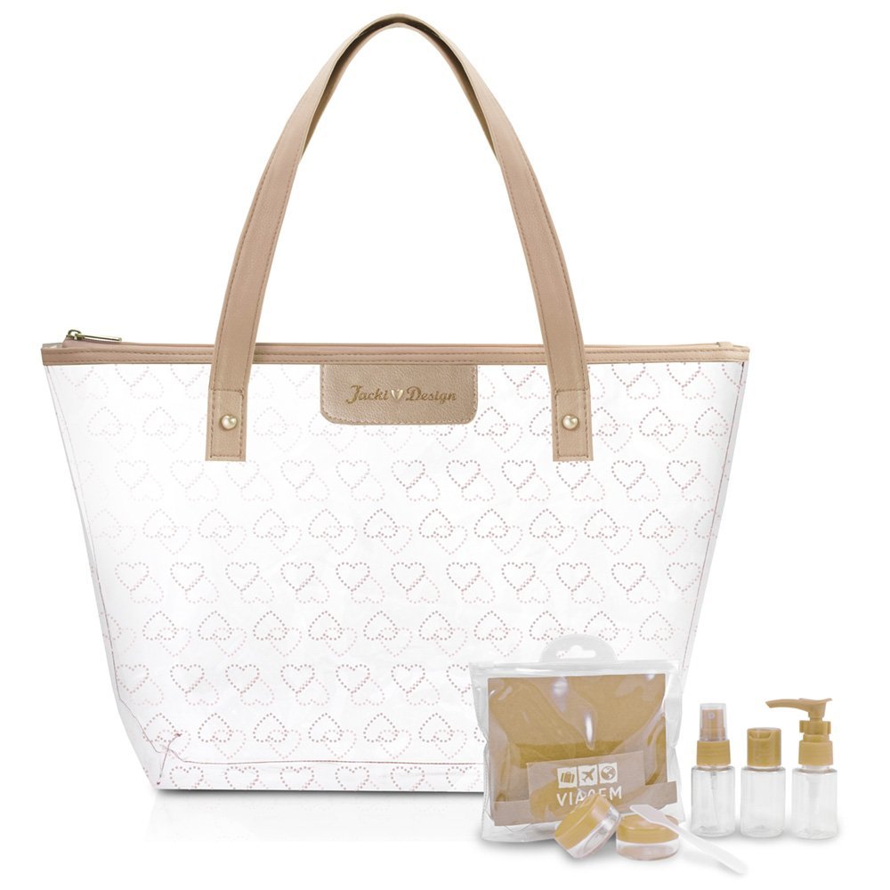 Kit de Bolsa Transparente e Frascos de Viagem de 7 Peças