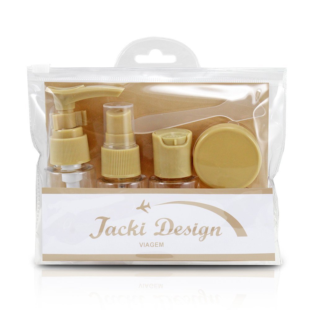 Kit de Bolsa Transparente e Frascos de Viagem de 7 Peças Bege 7