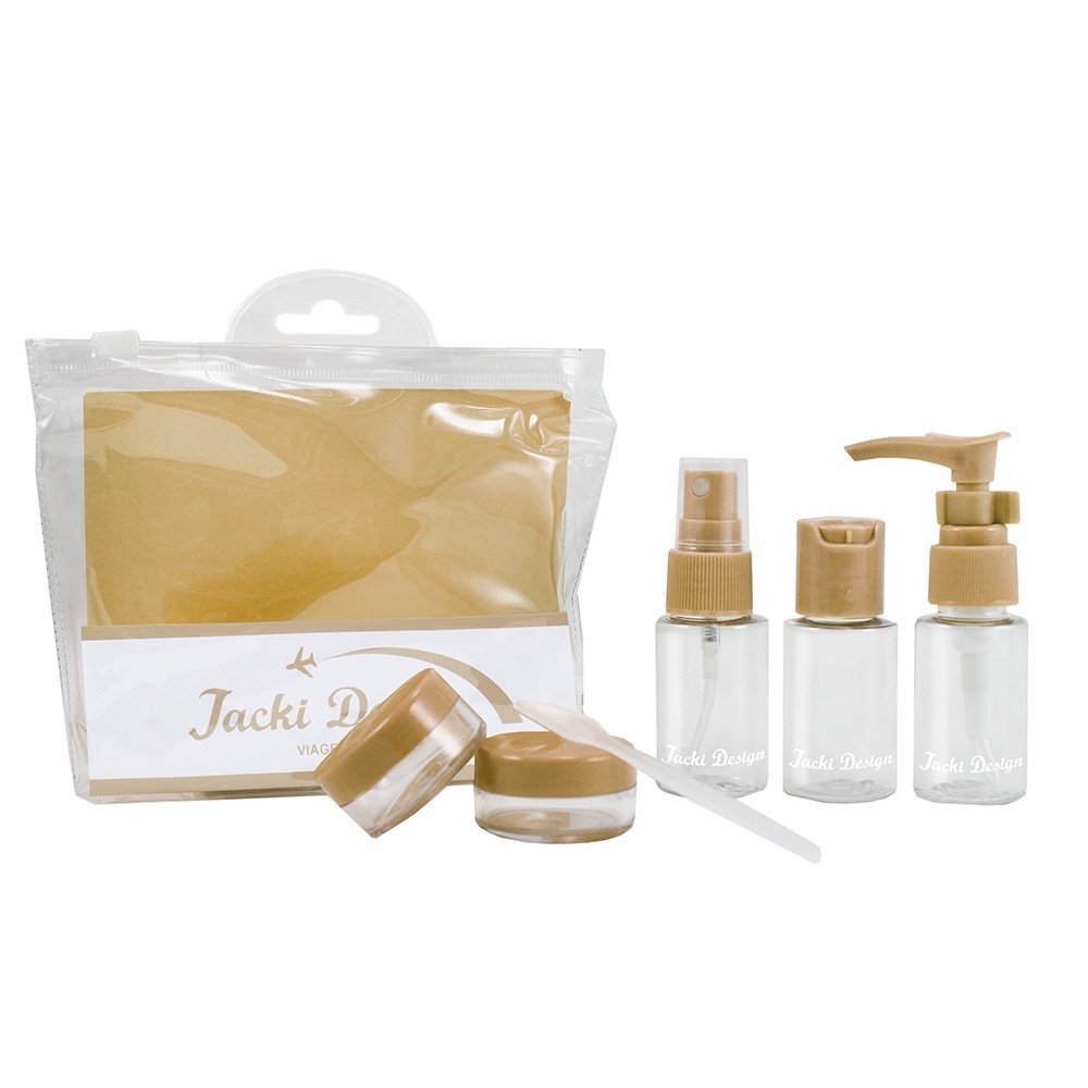 Kit de Bolsa Transparente e Frascos de Viagem de 7 Peças Bege 9
