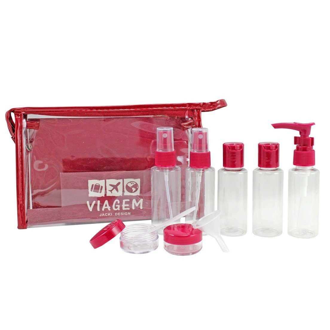 Kit de Bolsa Transparente e Frascos de Viagem de 10 Peças, Vinho 8