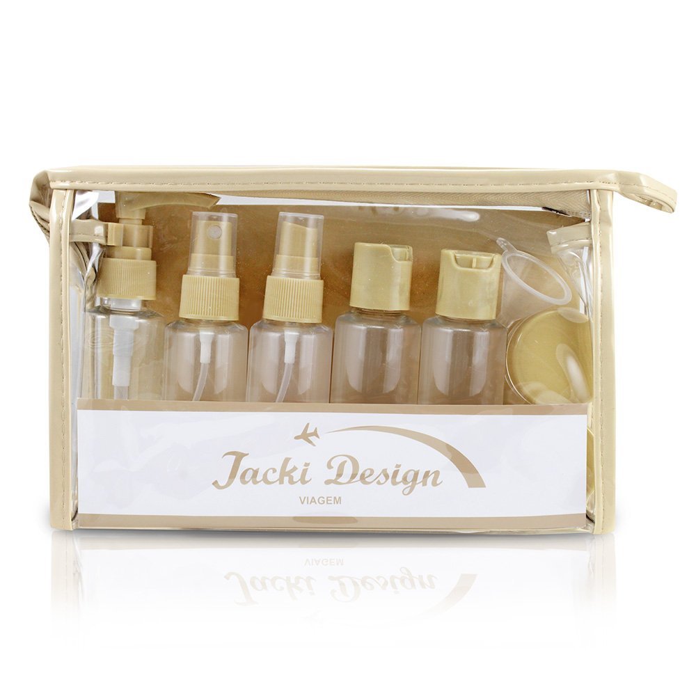 Kit Mala de Bordo, Bolsa Transparente e Frascos de Viagem de 10 Peças Bege 7