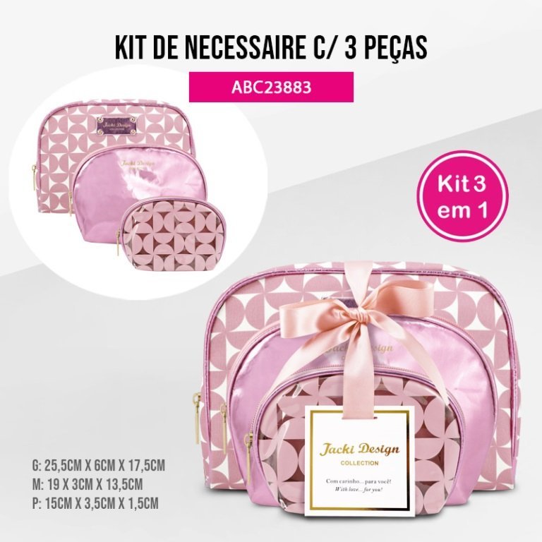 Kit de Necessaire com 3 pçs Glitz Jacki Design Rosa 2
