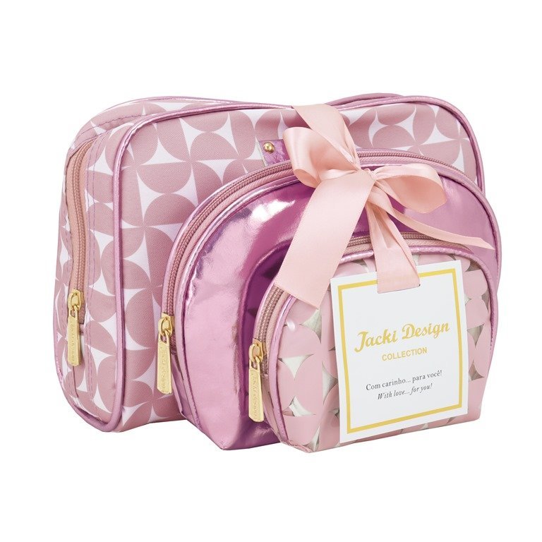 Kit de Necessaire com 3 pçs Glitz Jacki Design Rosa 4