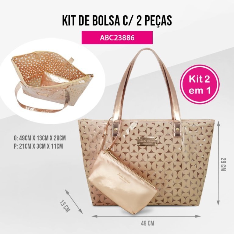 Kit de Bolsa e Necessaire de 2 pçs Glitz Jacki Design Dourado 2