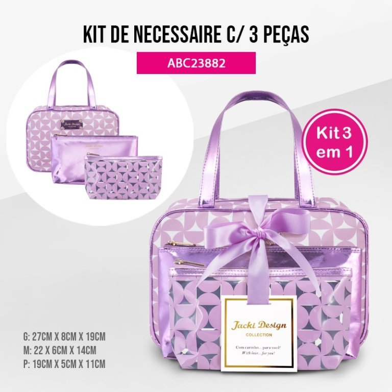 Kit de Necessaire com 3 pçs Glitz Jacki Design Roxo 2
