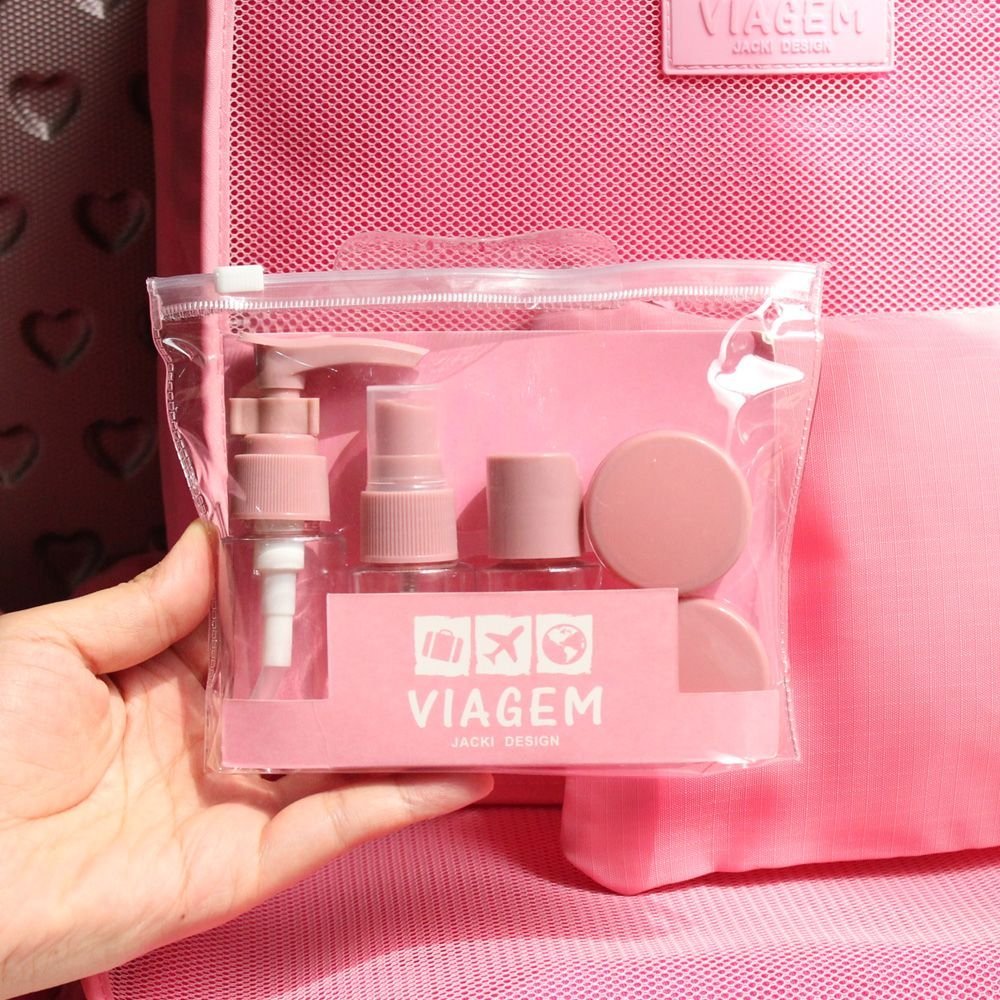 Kit Organizador de Malas + Frascos de Viagem 7 pcs Rosa 2