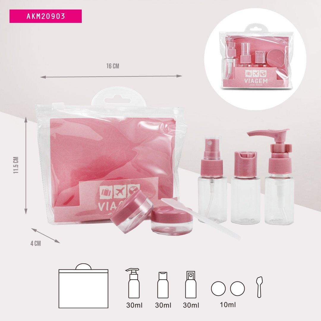 Kit Organizador de Malas + Frascos de Viagem 7 pcs Rosa 4
