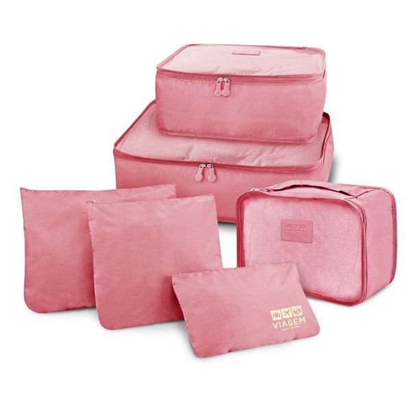 Kit Organizador de Malas + Frascos de Viagem 7 pcs Rosa 6